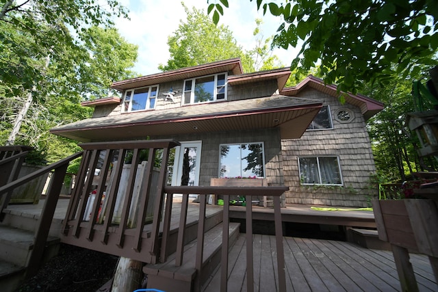 92 Spaulding Lake Rd, Oakfield, ME 04763 - rear view of property featuring a deck and a shingled roof