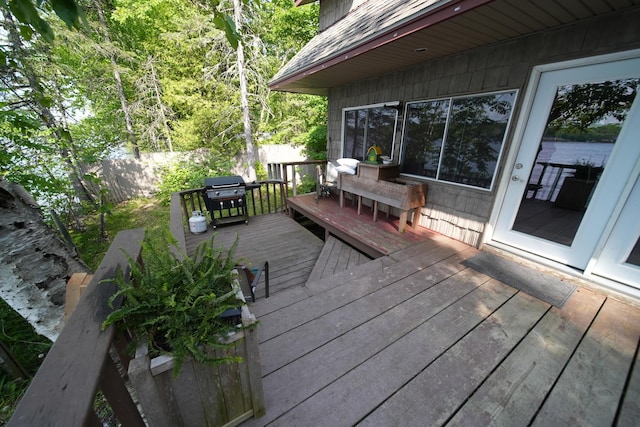 92 Spaulding Lake Rd, Oakfield, ME 04763 - wooden deck with a grill