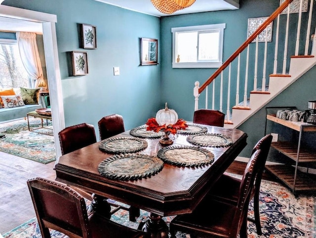 37 Bond St, Bangor, ME 04401 - dining space featuring wood finished floors and stairway