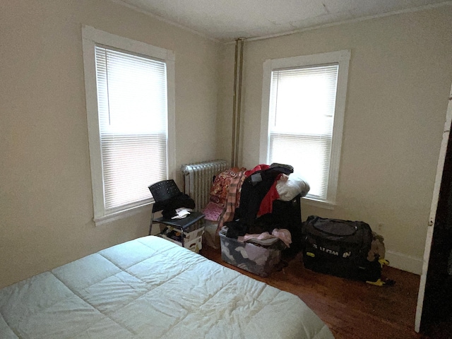 613 Washington Ave, Portland, ME 04103 - bedroom featuring radiator, wood finished floors, and multiple windows