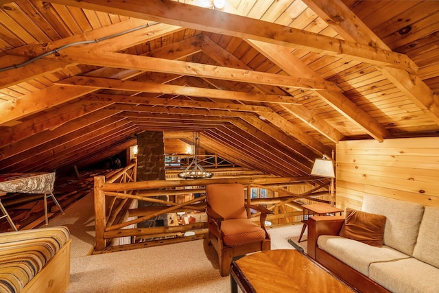 unfinished attic with an upstairs landing