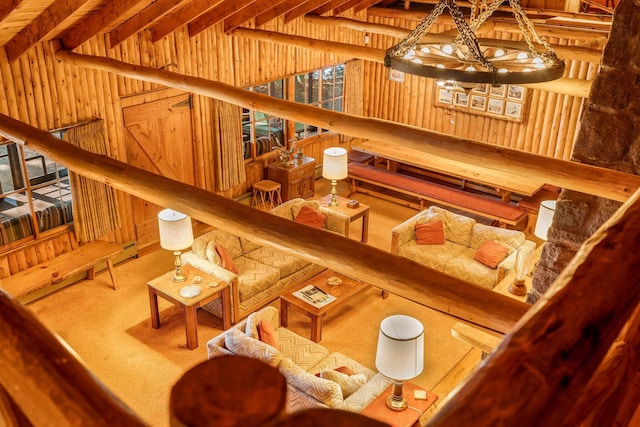 interior space featuring wooden walls and stairs