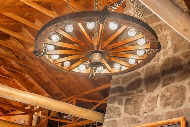 detailed view of wood ceiling and beam ceiling
