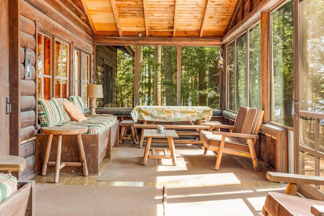 sunroom with wood ceiling
