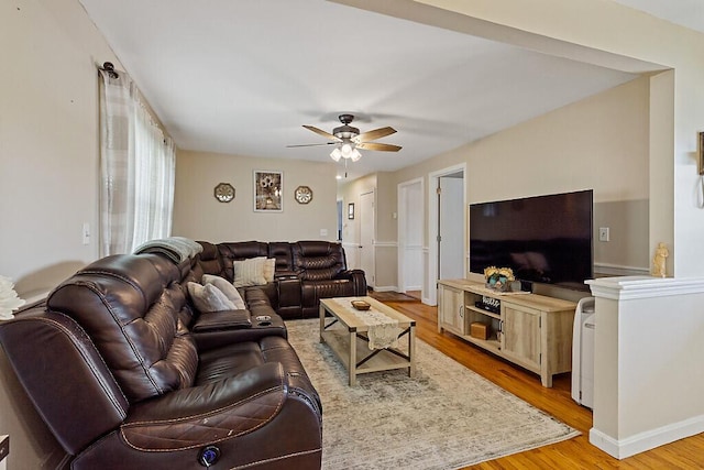 28 Poland Spring Rd, Auburn, ME 04210 - living room with ceiling fan and light wood-style floors