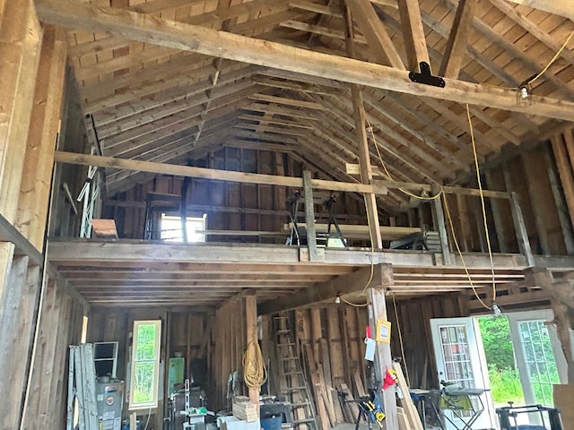 miscellaneous room with lofted ceiling