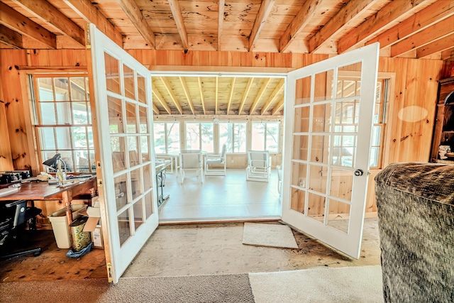 122 Oak Point Ln, Union, ME 04862 - doorway featuring french doors and wood walls