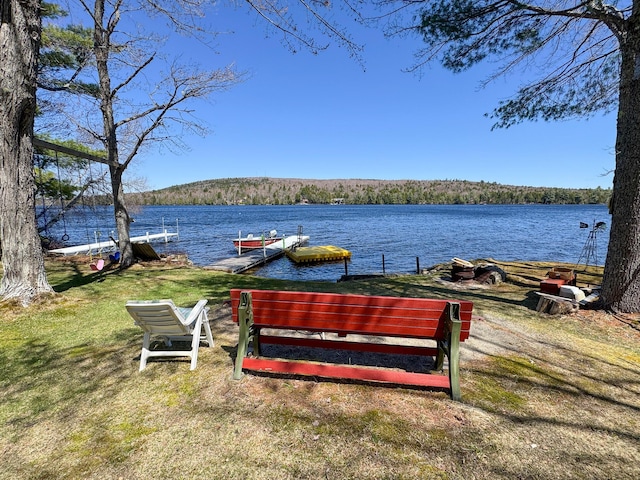 exterior space featuring a water view and a boat dock