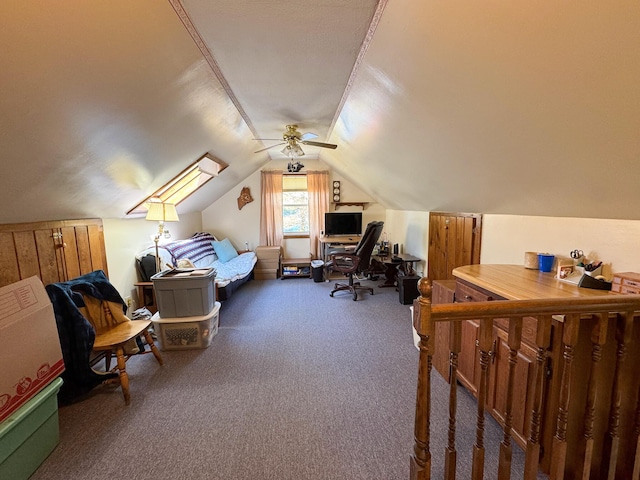 carpeted bedroom with vaulted ceiling