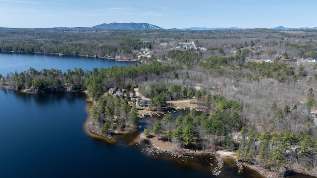 bird's eye view with a water and mountain view and a forest view