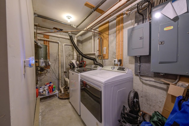 laundry room featuring independent washer and dryer, electric panel, and laundry area