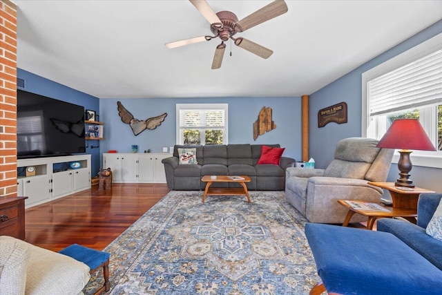 374 Youngs Ridge Rd, Acton, ME 04001 - living room with wood finished floors and a ceiling fan