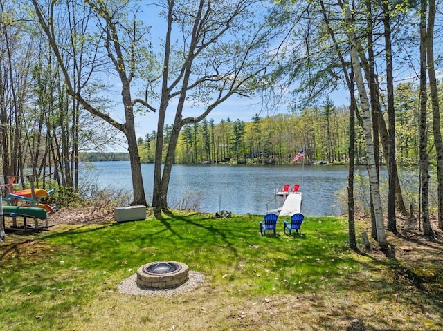 374 Youngs Ridge Rd, Acton, ME 04001 - water view featuring a fire pit and a heavily wooded area