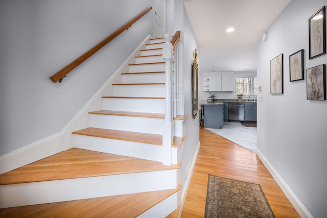 72 Natures Way, Wells, ME 04090 - staircase featuring wood finished floors and recessed lighting