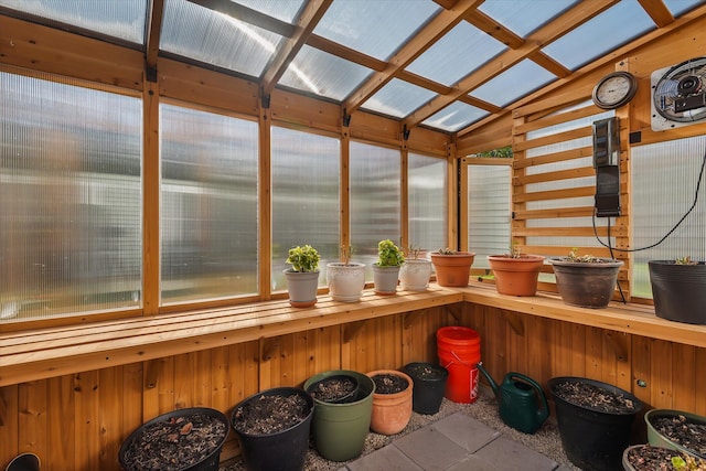 sunroom / solarium with wood walls
