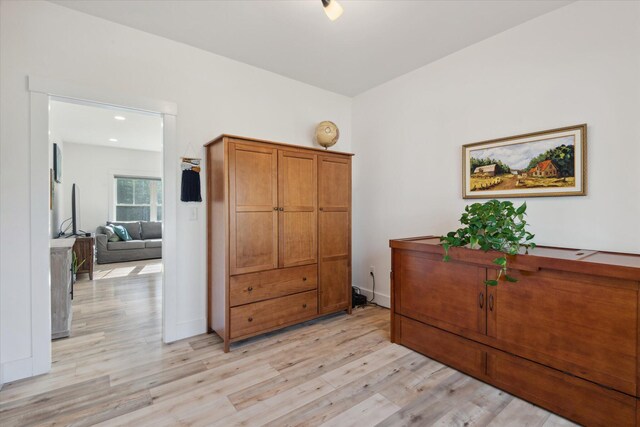 bedroom featuring light wood finished floors