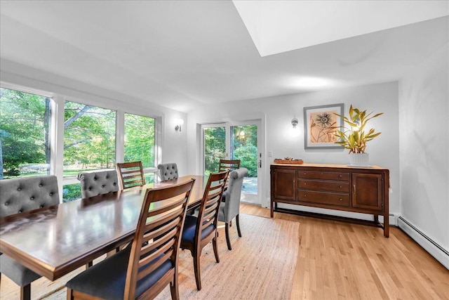 29 Penny Ln, Blue Hill, ME 04614 - dining area featuring a skylight, light wood-style floors, and baseboard heating
