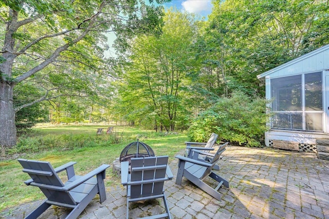 29 Penny Ln, Blue Hill, ME 04614 - view of patio / terrace featuring a fire pit