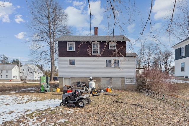 107 Portland St, Fryeburg, ME 04037 - back of house featuring a chimney, fence, and roof with shingles