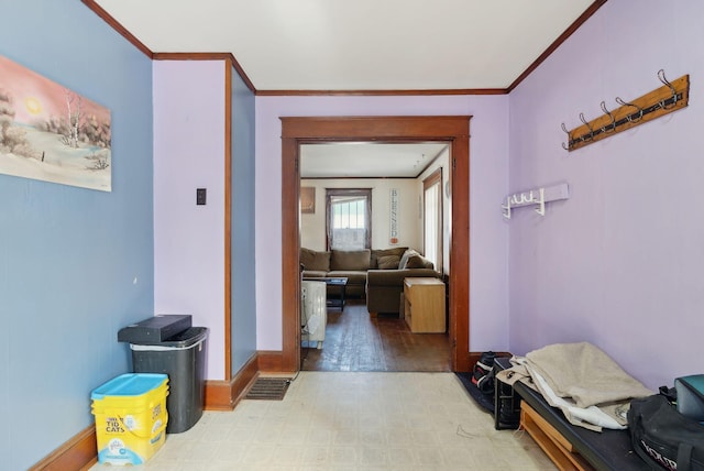 107 Portland St, Fryeburg, ME 04037 - hall with baseboards and crown molding