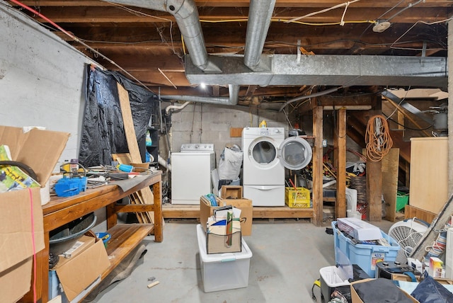 107 Portland St, Fryeburg, ME 04037 - unfinished below grade area featuring separate washer and dryer
