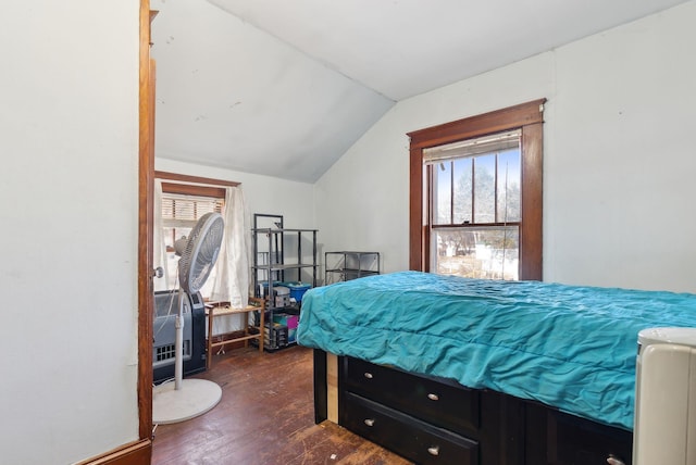 107 Portland St, Fryeburg, ME 04037 - bedroom featuring dark wood-type flooring and lofted ceiling
