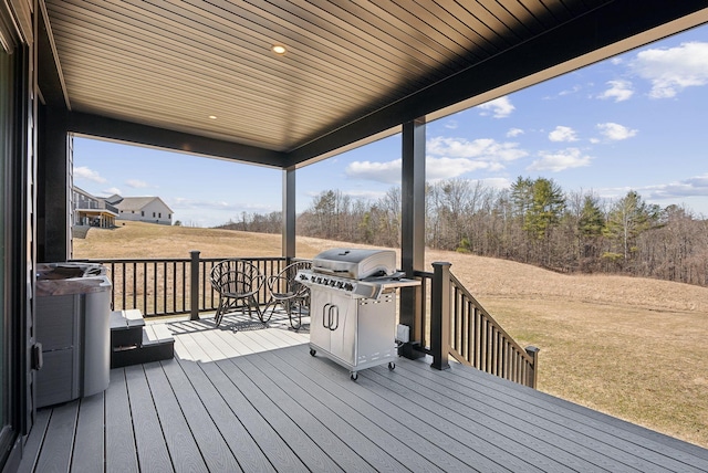 68 Green Acres Dr, Buxton, ME 04093 - wooden terrace with a grill and a lawn