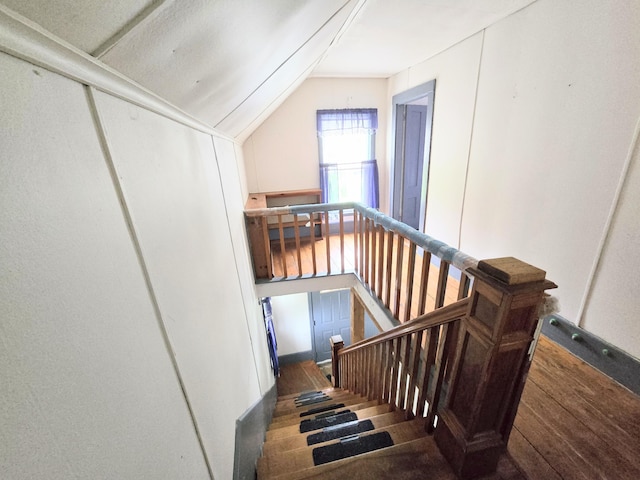 27 Cannard St, Gardiner, ME 04345 - stairs featuring wood finished floors and lofted ceiling