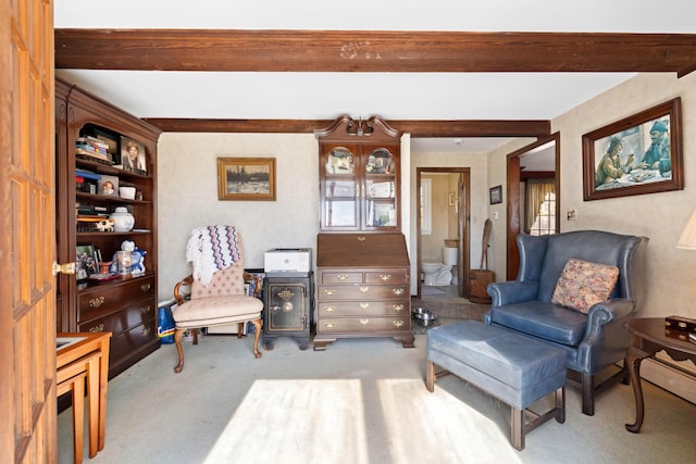 227 Greely Rd, Cumberland, ME 04021 - sitting room with carpet and beam ceiling