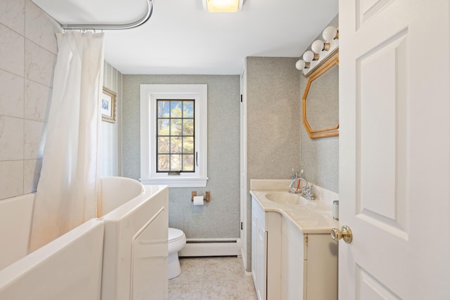227 Greely Rd, Cumberland, ME 04021 - bathroom featuring toilet, tile patterned floors, vanity, and a baseboard radiator