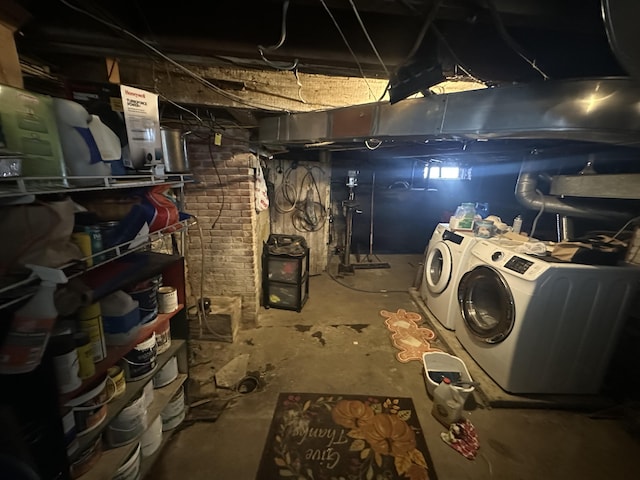 230 Center St, Brewer, ME 04412 - unfinished basement featuring washer and clothes dryer