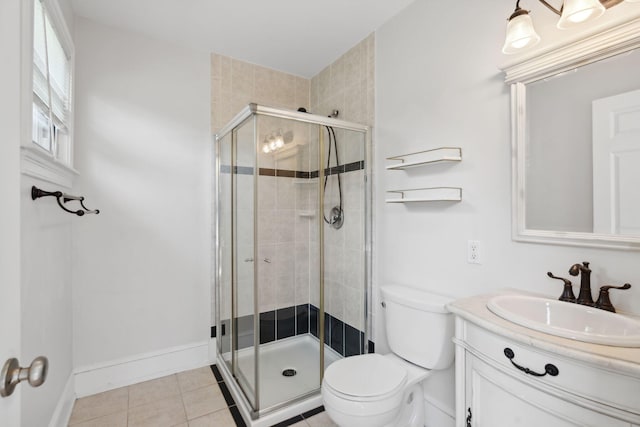23-25 Deerfield Rd, Portland, ME 04101 - bathroom with a shower stall, vanity, toilet, and tile patterned floors