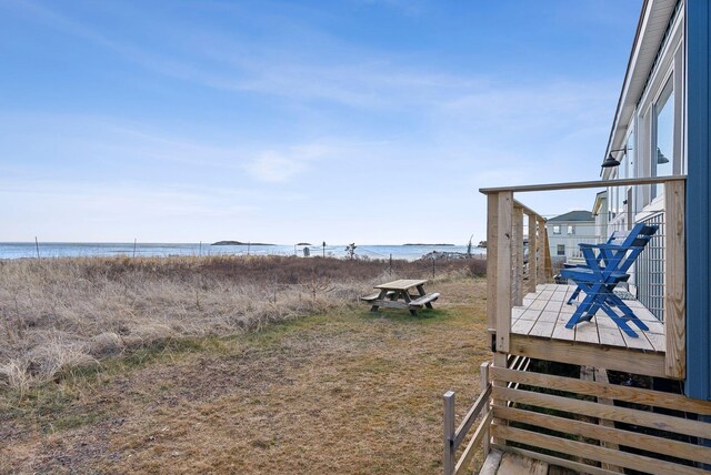 view of yard with a water view