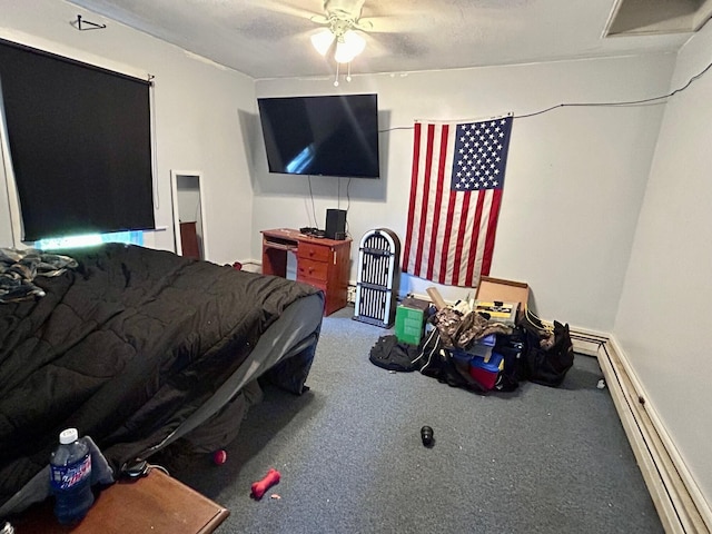 carpeted bedroom with baseboard heating