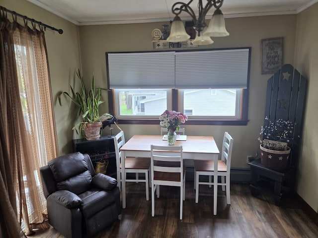 134 Minuteman Dr, Millinocket, ME 04462 - dining space with a chandelier, ornamental molding, plenty of natural light, and wood finished floors