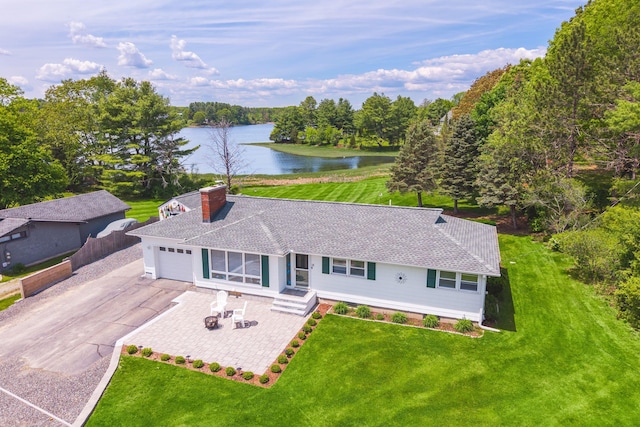 18 Trafton Ln, Kittery, ME 03904 - ranch-style house with a water view, a garage, driveway, and a front yard