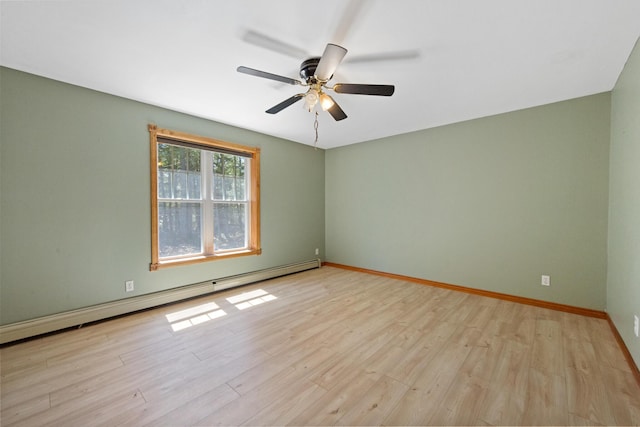 573 Exeter Rd, Corinth, ME 04427 - spare room featuring baseboard heating, wood finished floors, ceiling fan, and baseboards