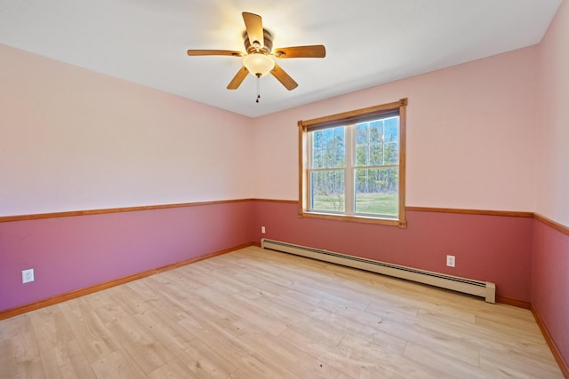 573 Exeter Rd, Corinth, ME 04427 - unfurnished room featuring baseboard heating, wood finished floors, ceiling fan, and baseboards