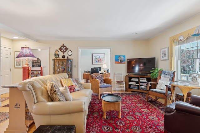 living room featuring recessed lighting and wood finished floors