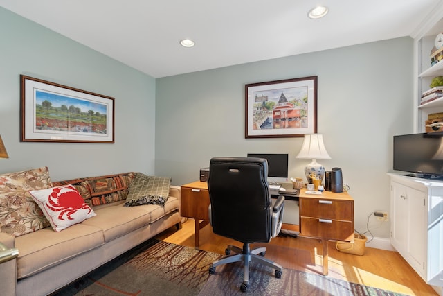 office featuring recessed lighting and wood finished floors
