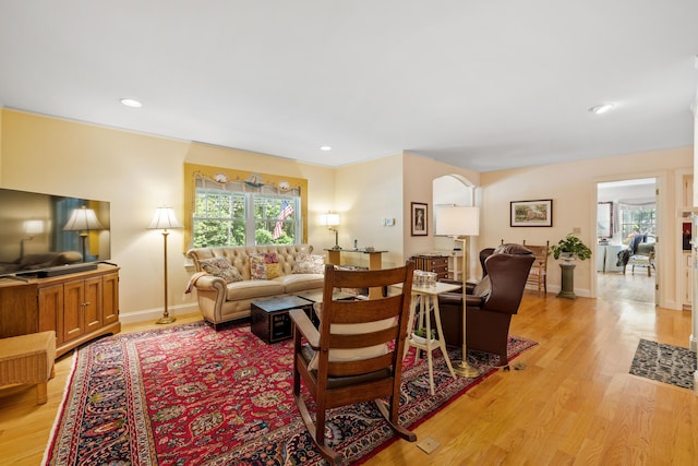 59 Beach Ave, Kennebunk, ME 04043 - living room featuring light wood finished floors and recessed lighting