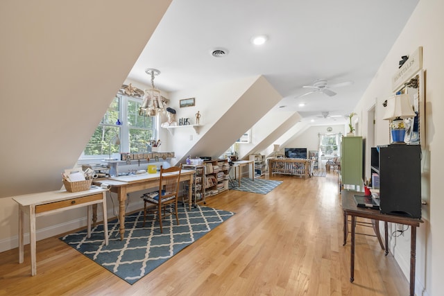 59 Beach Ave, Kennebunk, ME 04043 - dining room with a ceiling fan, wood finished floors, and recessed lighting