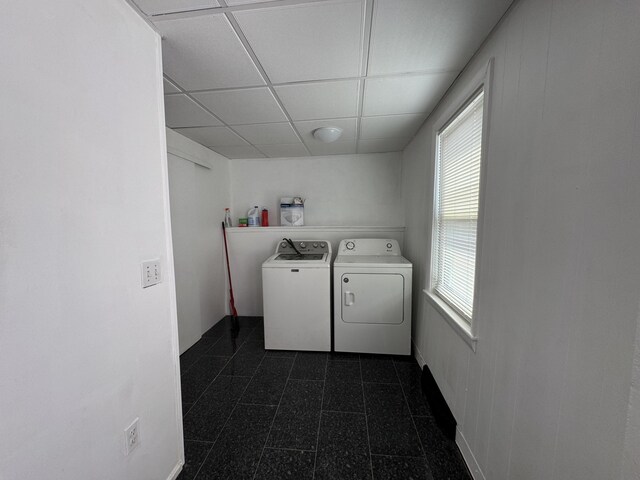 159 Elm St, Bangor, ME 04401 - washroom featuring washing machine and dryer and dark tile patterned flooring
