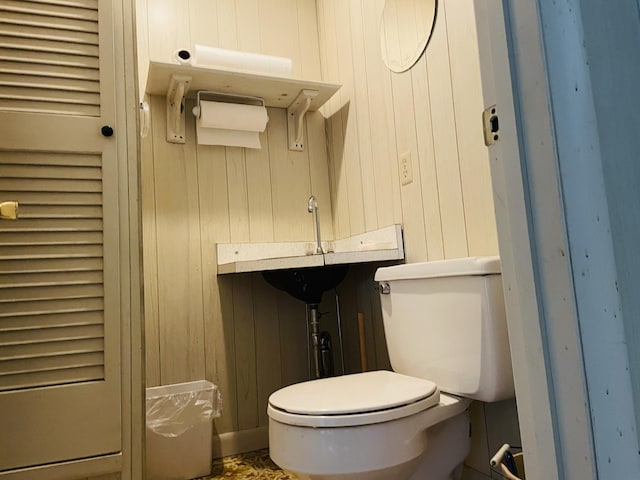 132 E Main St, Dover-Foxcroft, ME 04426 - bathroom featuring toilet and wood walls