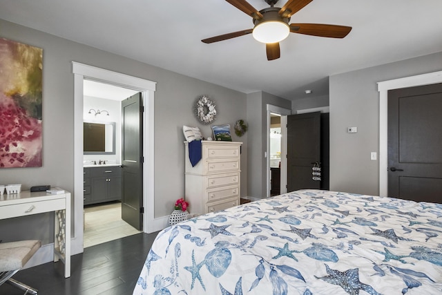 51 Bridge St, Belfast, ME 04915 - bedroom featuring ensuite bathroom, a sink, a ceiling fan, and wood finished floors