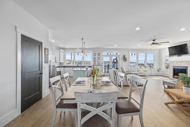 51 Bridge St, Belfast, ME 04915 - dining room featuring recessed lighting, wood finished floors, and ceiling fan