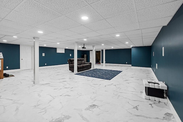 finished below grade area featuring recessed lighting and baseboards