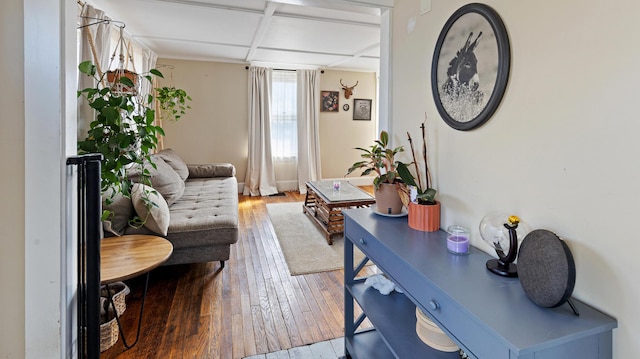 4 Burgess Rd, Guilford, ME 04443 - living room featuring wood-type flooring and coffered ceiling