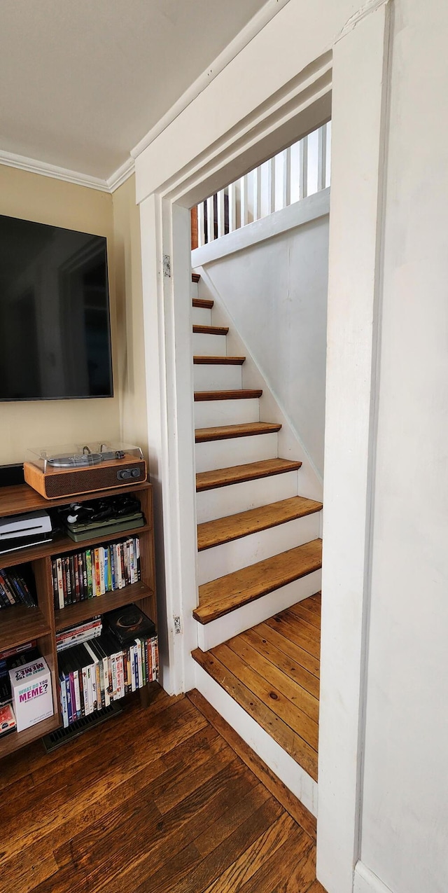 4 Burgess Rd, Guilford, ME 04443 - staircase featuring crown molding and wood finished floors