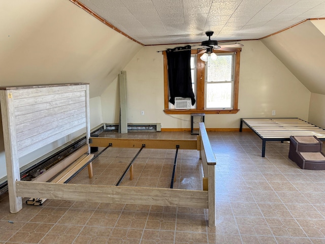 201 Mcburnie Rd, Presque Isle, ME 04769 - recreation room with cooling unit, a ceiling fan, baseboard heating, and lofted ceiling